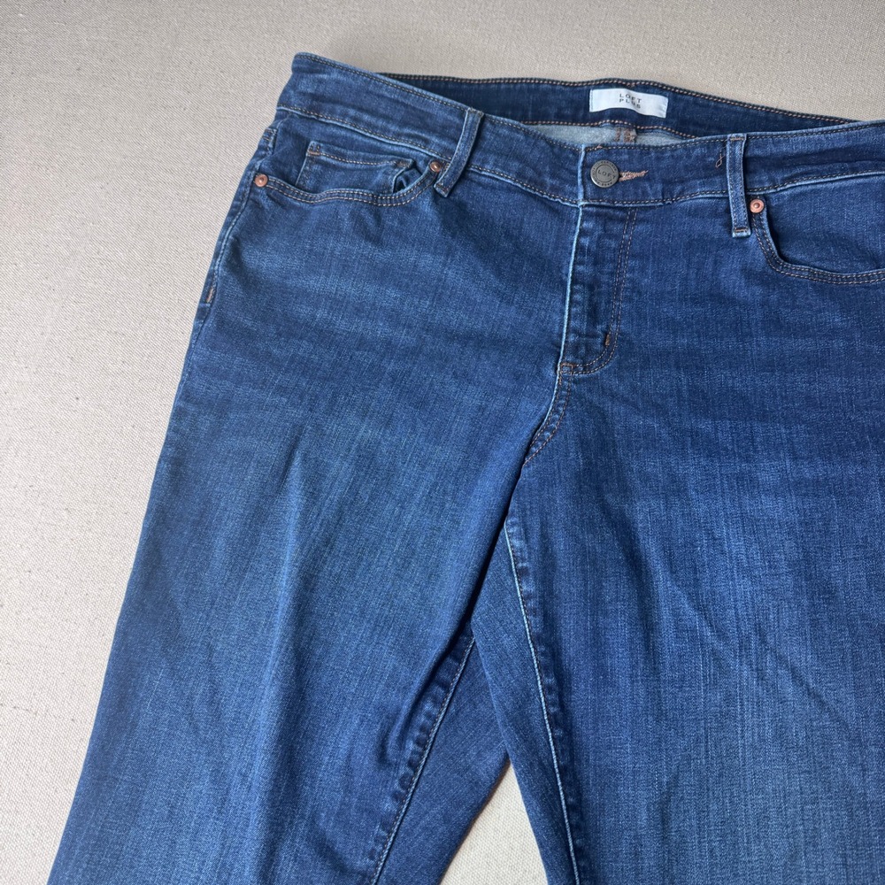 Loft Plus Womens Modern Straight Jeans Dark Wash Blue Plus Size 16 Stretch Denim